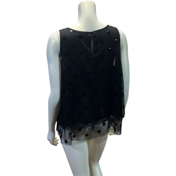 LOFT Black Sequin Polka Dot Sheer Layer Tank Top Party Evening Wear Large - Picture 4 of 14
